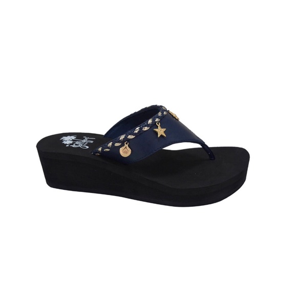 JELLYPOP Nautical Platform Wedge Thong Sandals - Picture 1 of 10